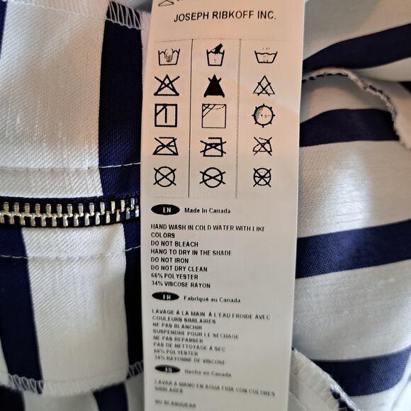 JOSEPH RIBKOFF Blue White Striped 3/4 Sleeve Swing Jacket Size 2 - Picture 10 of 10